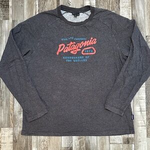 Patagonia Dark Gray Long Sleeve with Red and Blue Logo